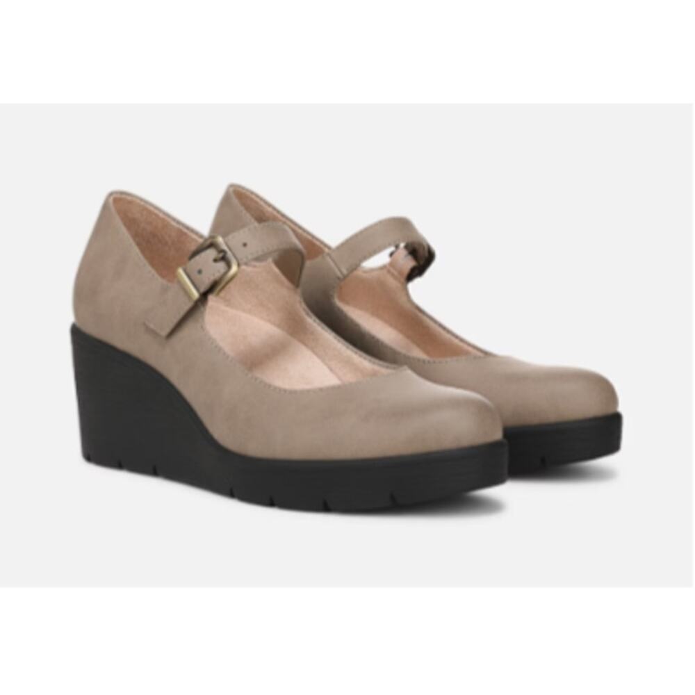 SOUL Naturalizer Women's Mushroom Grey Adore Mary Jane Wedge Sandals Size 5.5